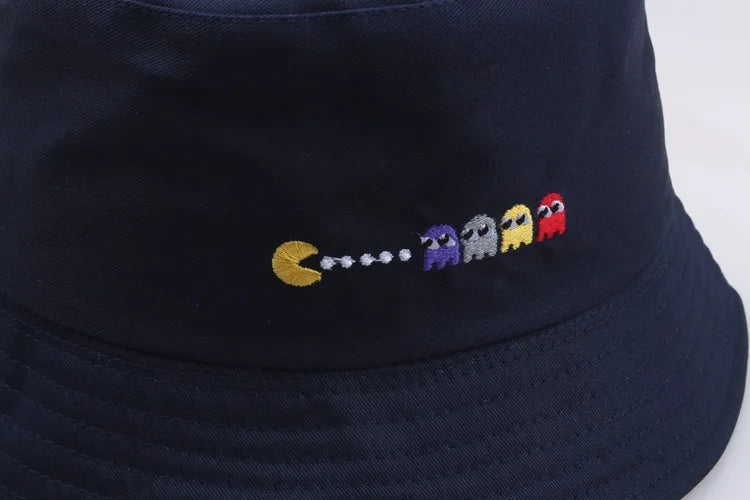 Korean Anime Cartoon Embroidered Basin Hat Eat Peas Fisherman Hat Sun Hat Wholesale Fishing Bucket Hat