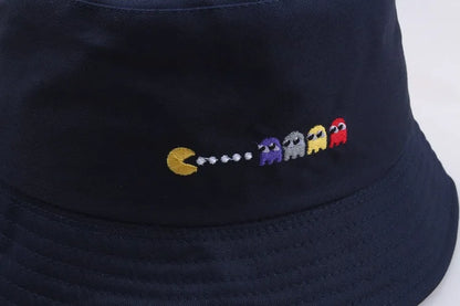 Korean Anime Cartoon Embroidered Basin Hat Eat Peas Fisherman Hat Sun Hat Wholesale Fishing Bucket Hat