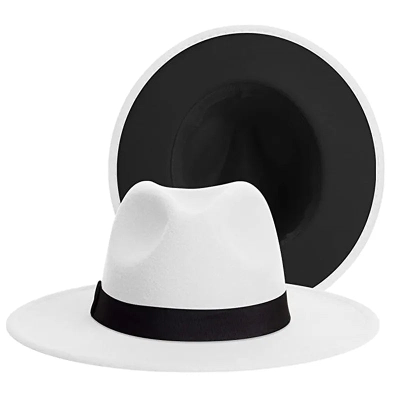 Simple Outside Black Inside Camel Patchwork Wide Brim Fedora