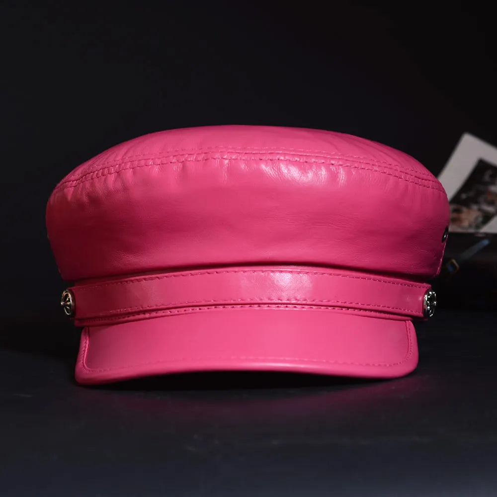 New Women's Ladies Genuine Leather Colorful Military Beret
