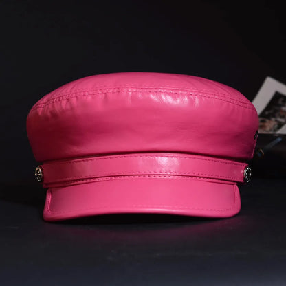 New Women's Ladies Genuine Leather Colorful Military Beret