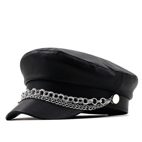 Women Ladies Autumn Winter Beret Hat PU Leather