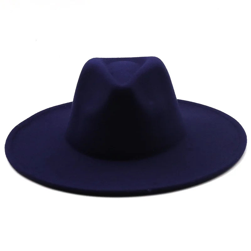 Men Women 9.5cm Flat Big Wide Brim Autumn Winter Wool Felt Fedora
