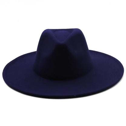 Men Women 9.5cm Flat Big Wide Brim Autumn Winter Wool Felt Fedora