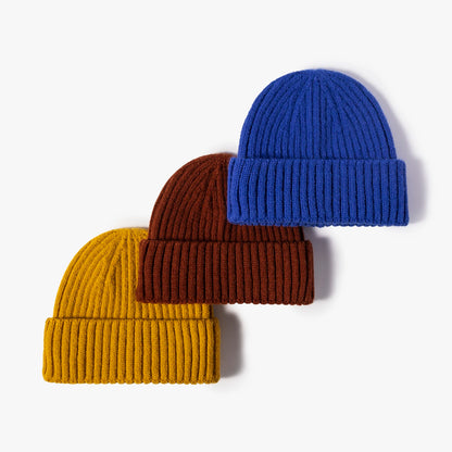 Youth Boys Girls Winter Warm Cuffed Plain Skull Knit Hat Cap