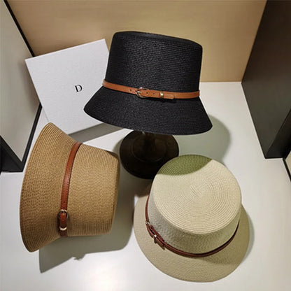 Women's Summer Bucket Hat Belt Decoration UV Protection Sun Cap