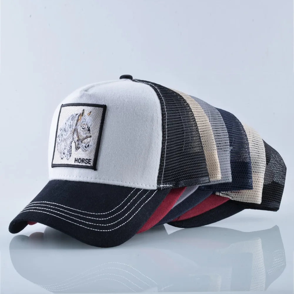TQMSMY Fashion Embroidery White Horse Animal Trucker Hat Cotton Baseball Caps Breathable Summer Hats