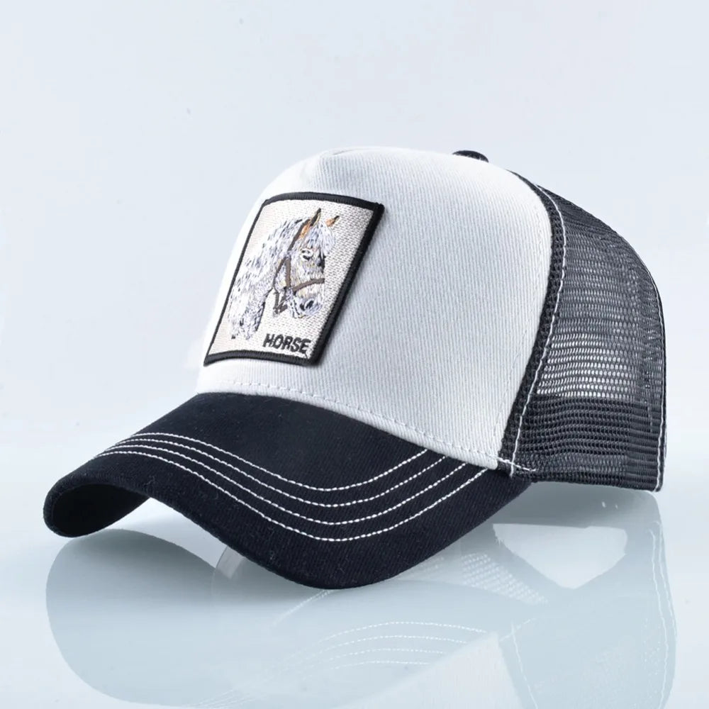 TQMSMY Fashion Embroidery White Horse Animal Trucker Hat Cotton Baseball Caps Breathable Summer Hats