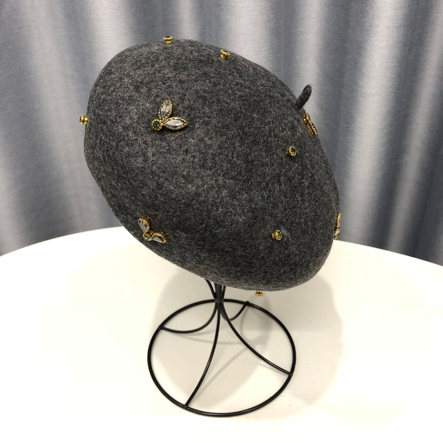 Winter Wool Beret With Crystal Bee Female Wool Cap