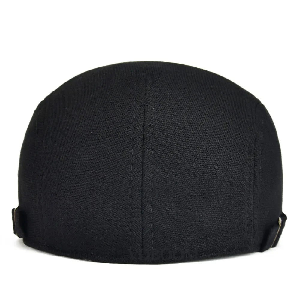 100% Cotton Men Black Flat Ivy Cap