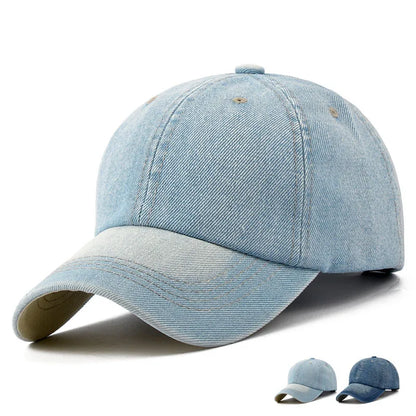 Unisex Solid Denim Baseball Cap Blank Washed Jean Hat Casquette Adjustable