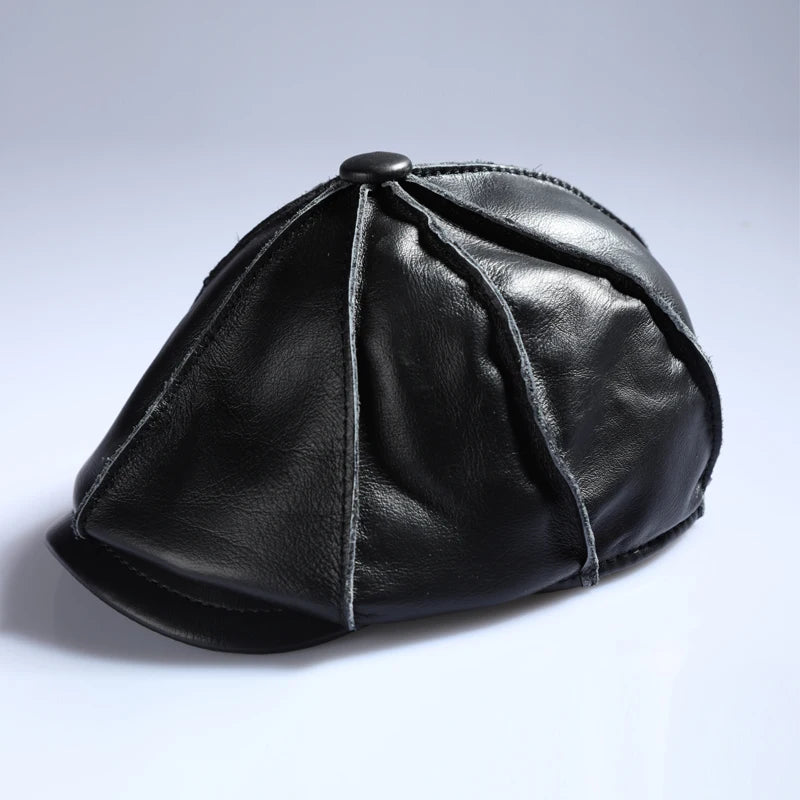 Young Middle-Aged Men Leather Octagonal Painter Hat