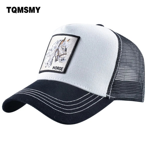 TQMSMY Fashion Embroidery White Horse Animal Trucker Hat Cotton Baseball Caps Breathable Summer Hats