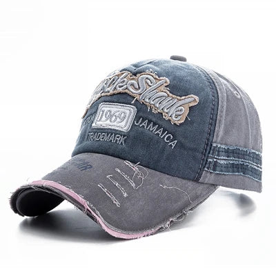 Unisex Washed Denim Baseball Cap For Men Women 1969 Letter Streetwear Cap