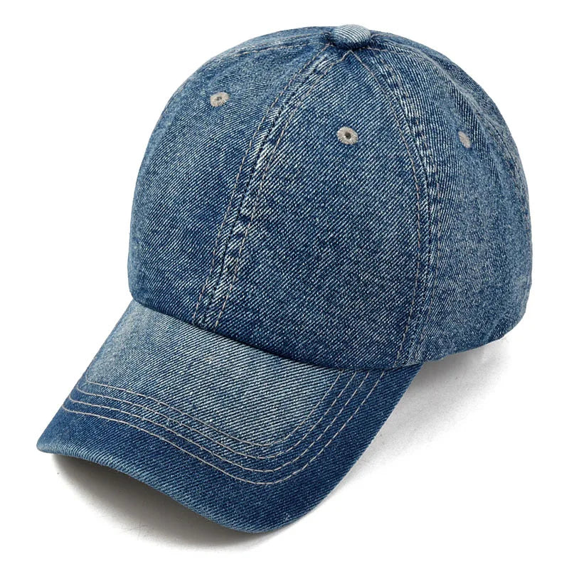 Unisex Solid Denim Baseball Cap Blank Washed Jean Hat Casquette Adjustable