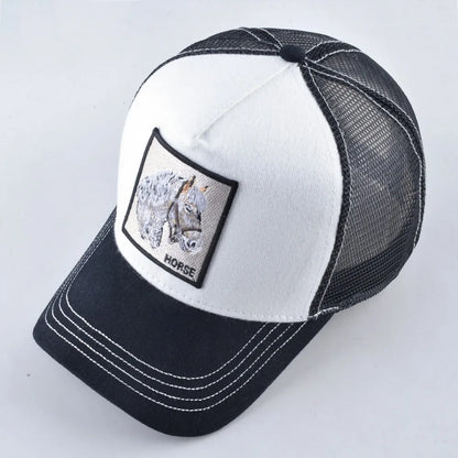 TQMSMY Fashion Embroidery White Horse Animal Trucker Hat Cotton Baseball Caps Breathable Summer Hats