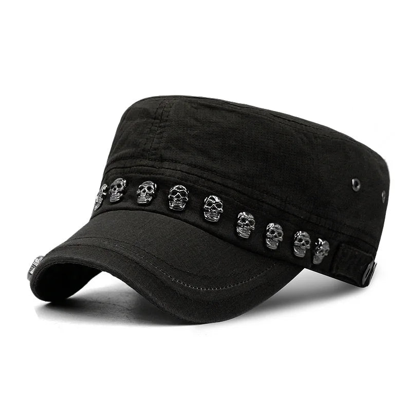 Cool Skull Rivets Punk Hip Hop Flat Top Cap Men Women