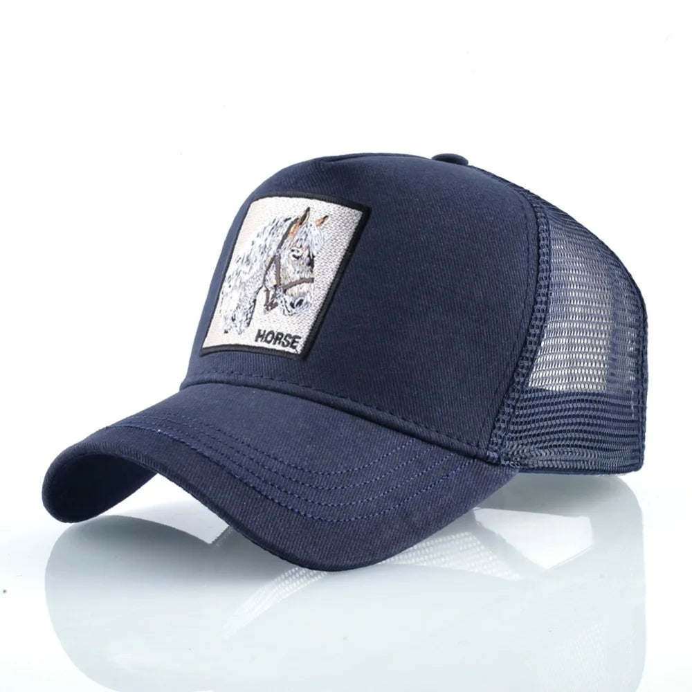 TQMSMY Fashion Embroidery White Horse Animal Trucker Hat Cotton Baseball Caps Breathable Summer Hats