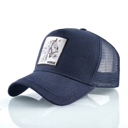 TQMSMY Fashion Embroidery White Horse Animal Trucker Hat Cotton Baseball Caps Breathable Summer Hats