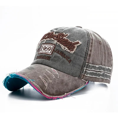 Unisex Washed Denim Baseball Cap For Men Women 1969 Letter Streetwear Cap