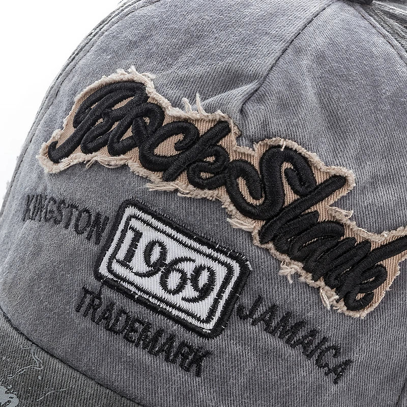 Unisex Washed Denim Baseball Cap For Men Women 1969 Letter Streetwear Cap