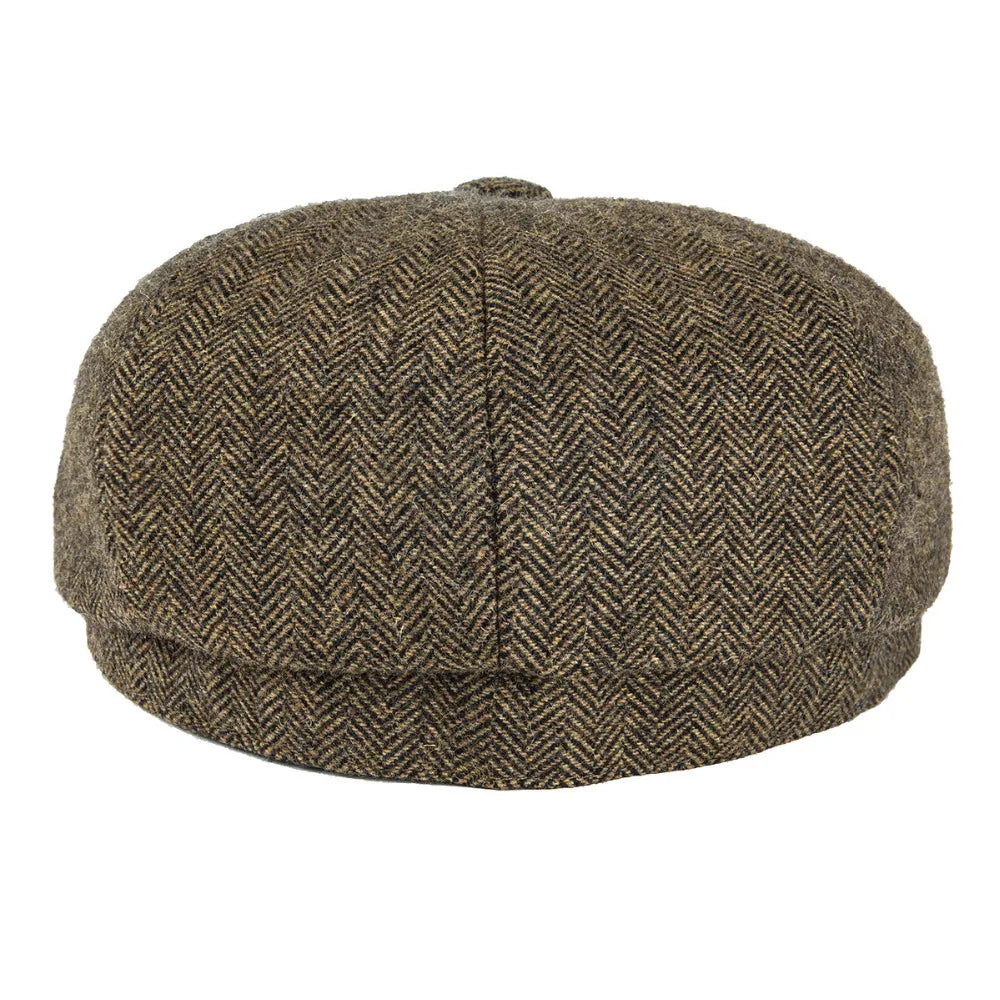 Wool Tweed Newsboy Cap Herringbone Men British Gatsby Retro Hat