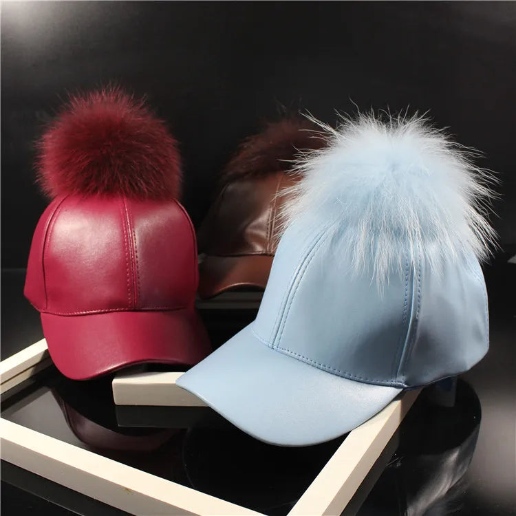 Hip Hop Baseball Cap Noble Hairball Leather Snapback Caps For Men Girls