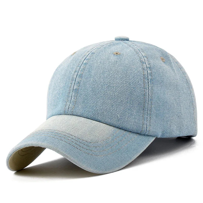 Unisex Solid Denim Baseball Cap Blank Washed Jean Hat Casquette Adjustable