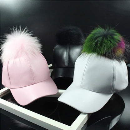 Hip Hop Baseball Cap Noble Hairball Leather Snapback Caps For Men Girls