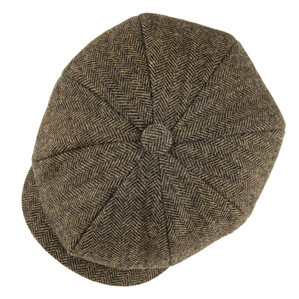 Wool Tweed Newsboy Cap Herringbone Men British Gatsby Retro Hat