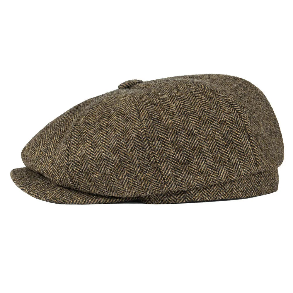 Wool Tweed Newsboy Cap Herringbone Men British Gatsby Retro Hat