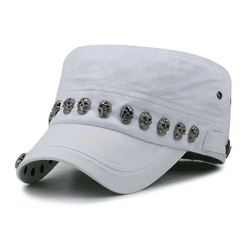 Cool Skull Rivets Punk Hip Hop Flat Top Cap Men Women