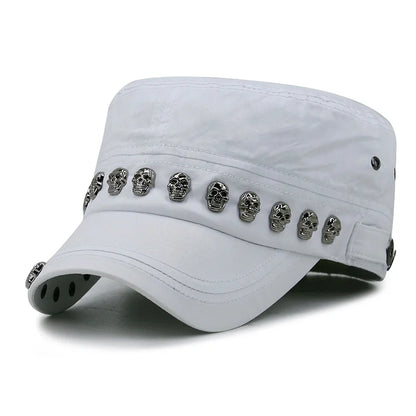 Cool Skull Rivets Punk Hip Hop Flat Top Cap Men Women