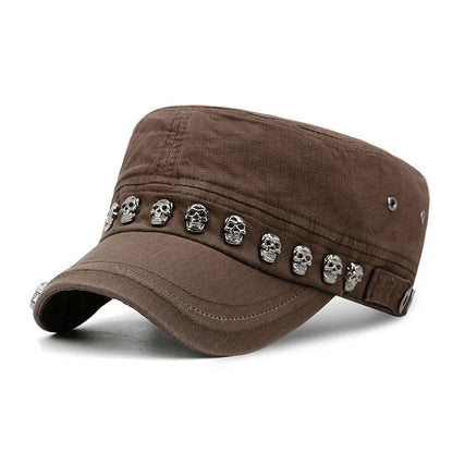 Cool Skull Rivets Punk Hip Hop Flat Top Cap Men Women