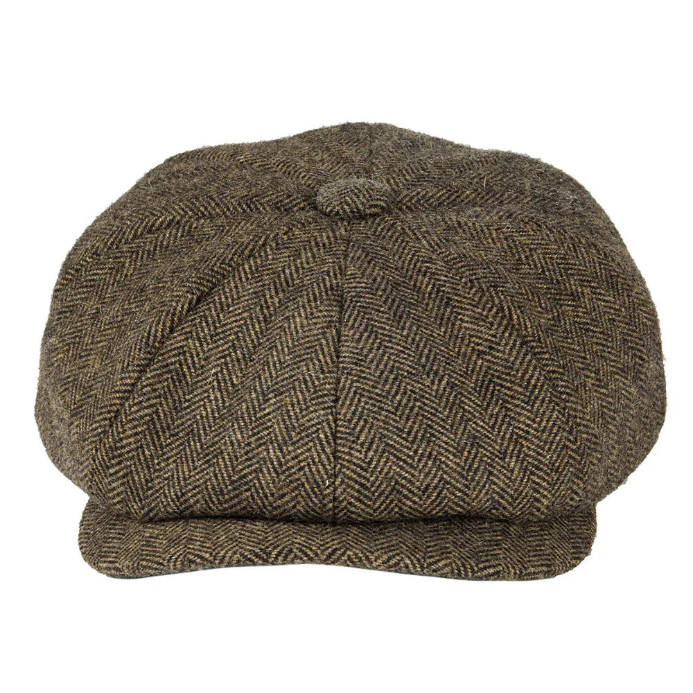 Wool Tweed Newsboy Cap Herringbone Men British Gatsby Retro Hat