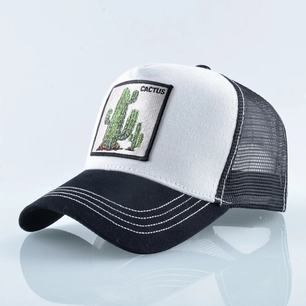 Summer Baseball Cap Animal Embroidery Cactus Cotton Trucker Hats