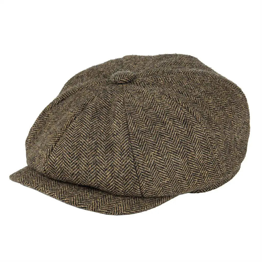 Wool Tweed Newsboy Cap Herringbone Men British Gatsby Retro Hat