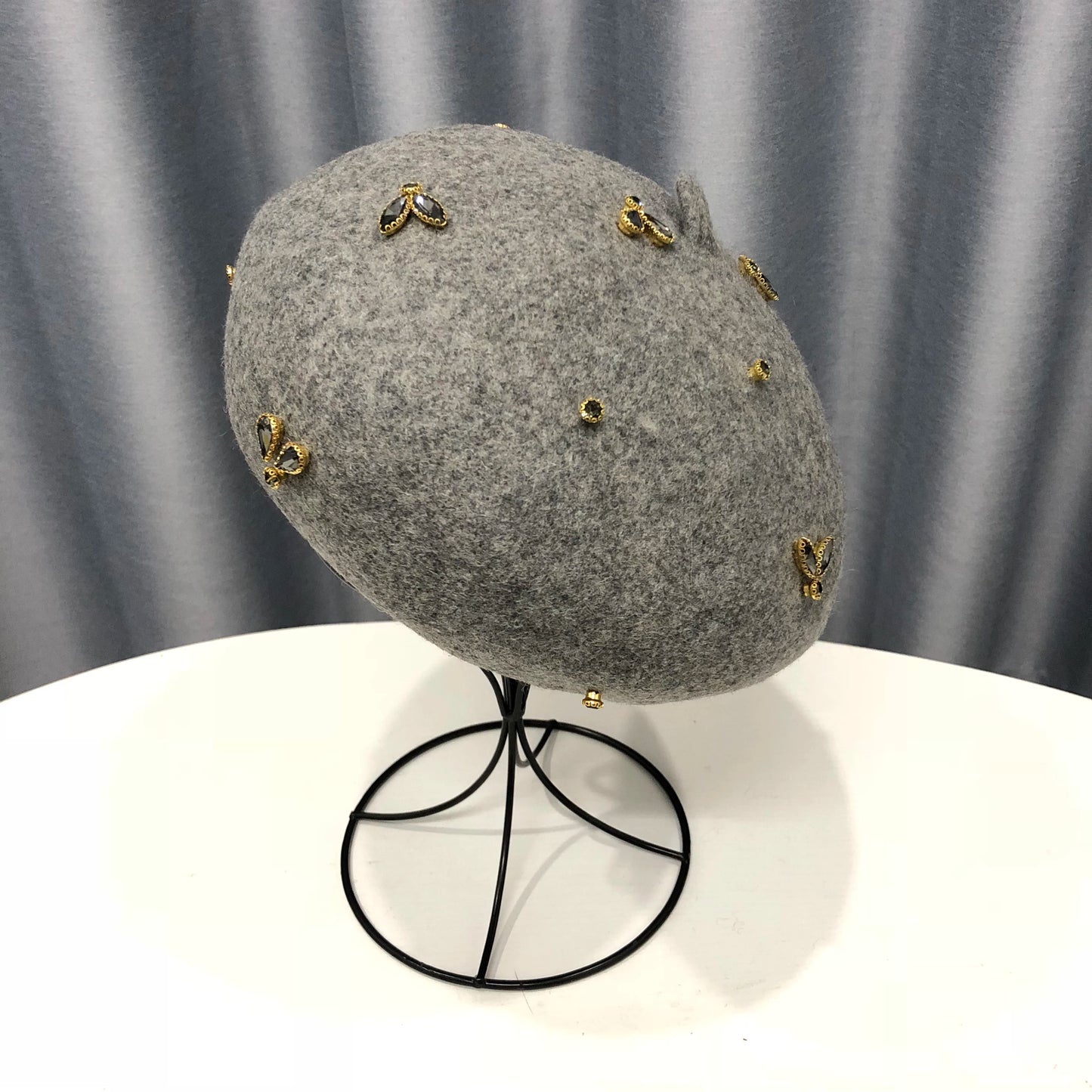 Winter Wool Beret With Crystal Bee Female Wool Cap