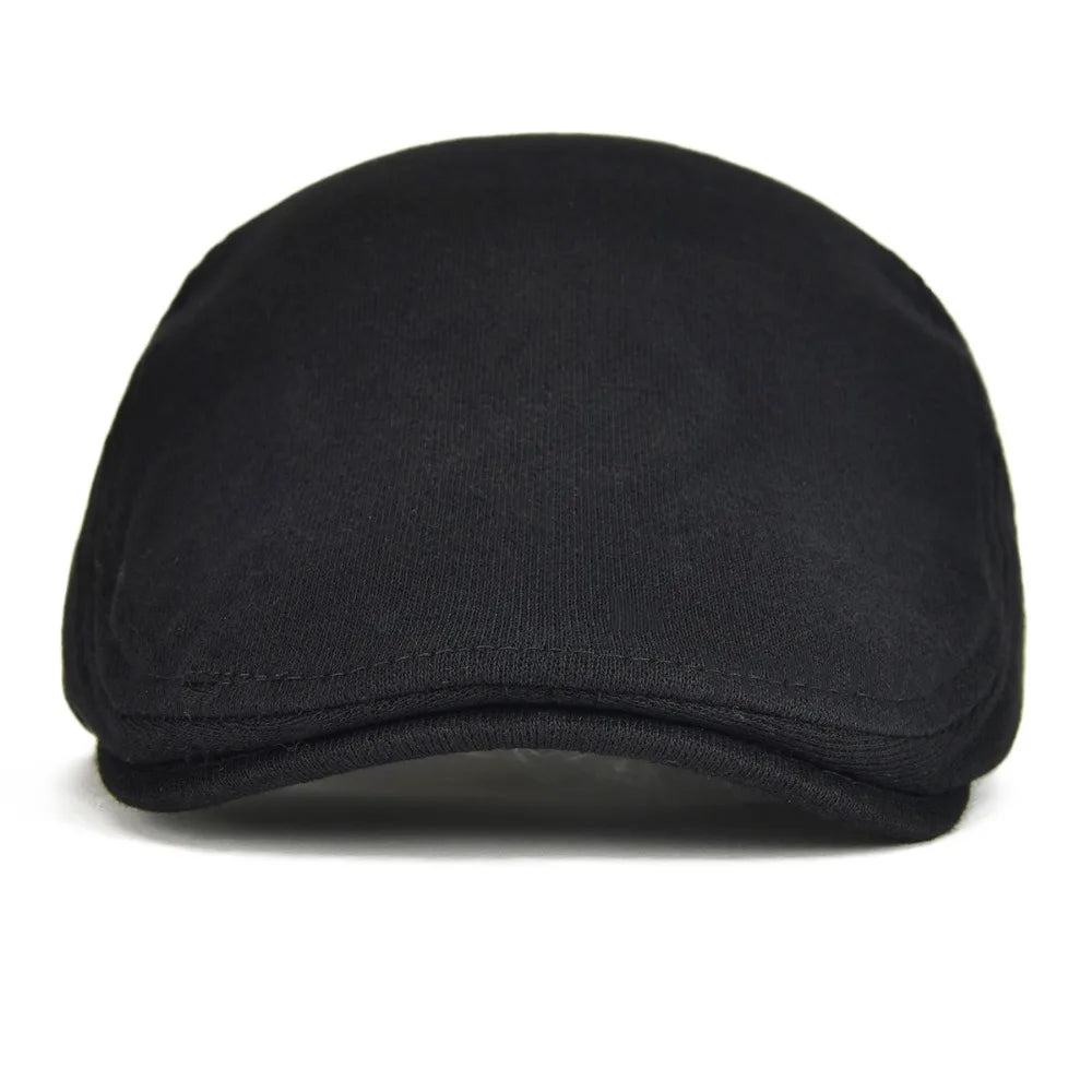 100% Cotton Men Black Flat Ivy Cap