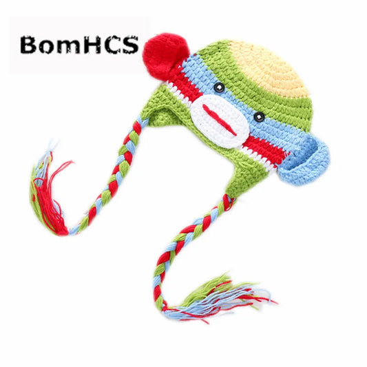 Colorful Monkey Handmade Knit Beanie Winter Warm Kids Cute Big Ears Hat