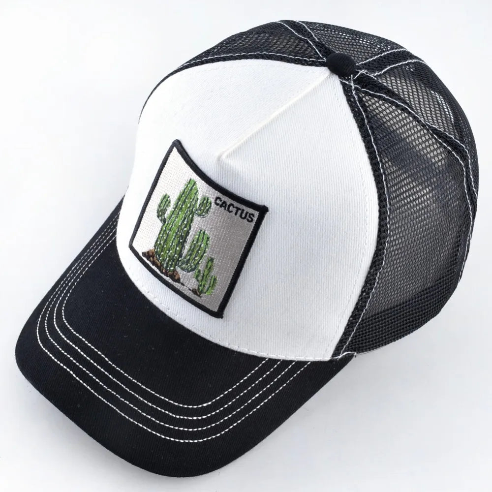 Summer Baseball Cap Animal Embroidery Cactus Cotton Trucker Hats