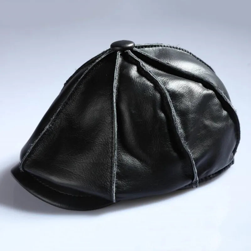 Young Middle-Aged Men Leather Octagonal Painter Hat