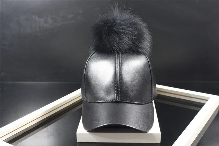 Hip Hop Baseball Cap Noble Hairball Leather Snapback Caps For Men Girls