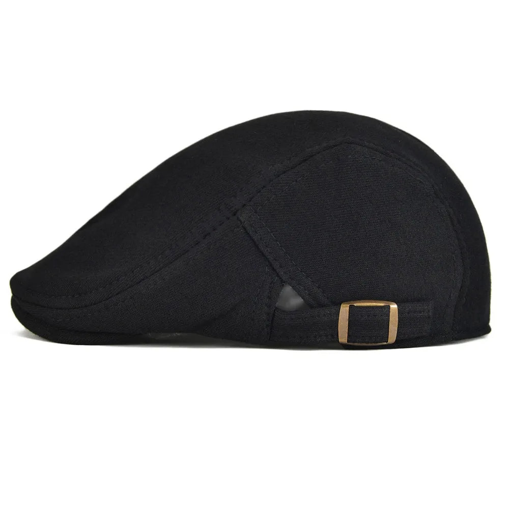 100% Cotton Men Black Flat Ivy Cap