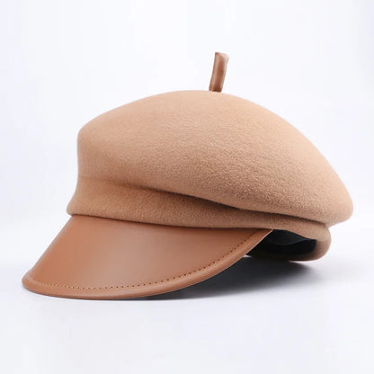 2026 New Style Fashion Leisure Wool Cloth Leather Eaves Cap