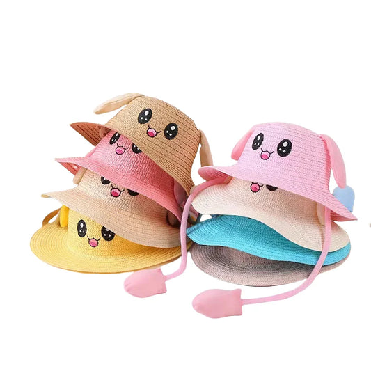 Children's Sun Hats With Moving Ears Woven Straw Hats