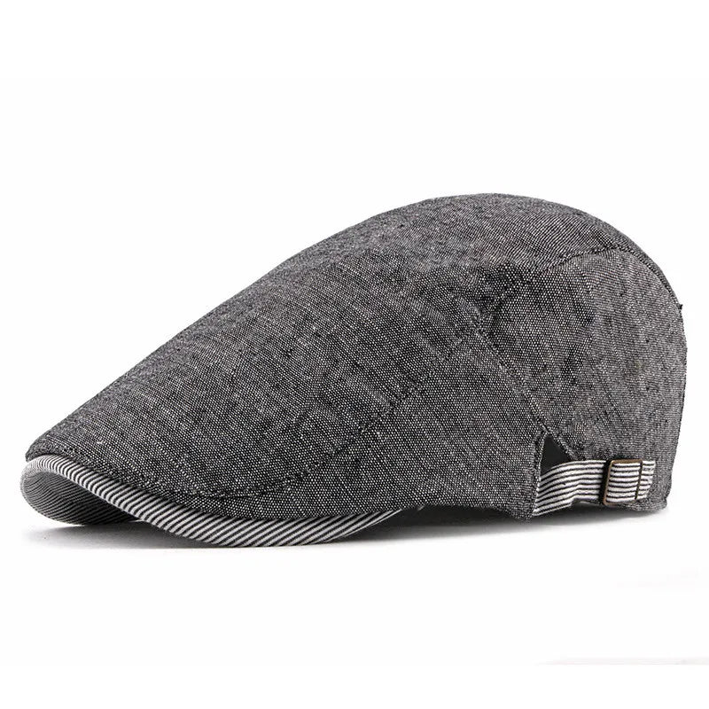 Summer Solid Color Newsboy Caps Men Cotton Flat Peaked Cap