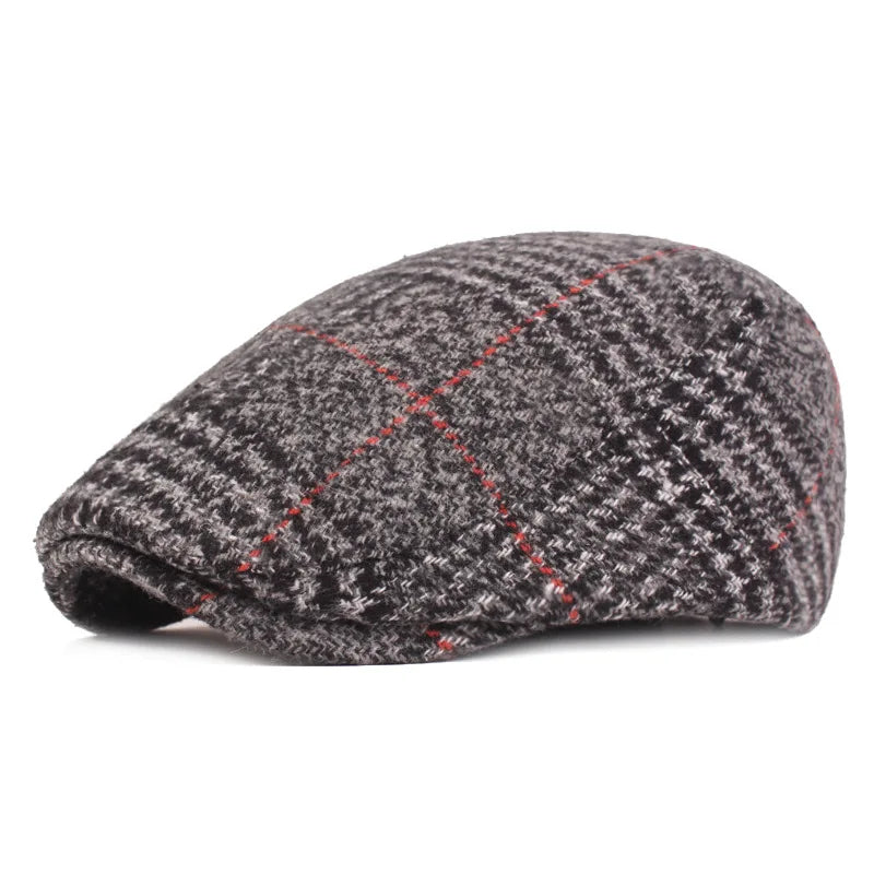Men Beret Plaid Thick Hat For The Elderly Advanced Winter Autumn Cap