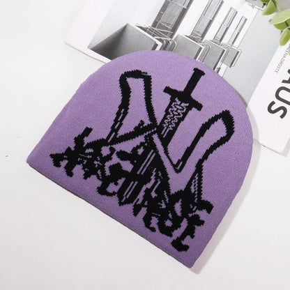 Custom Letter Accept Knitted European Jacquard Gothic Style Beanie Cold Hat