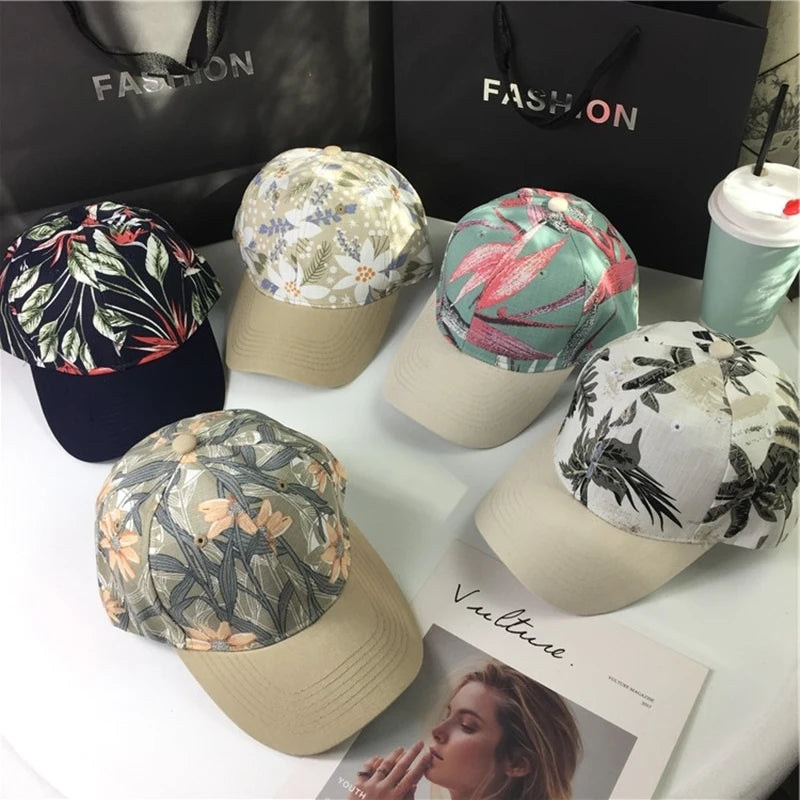 Fashion Women Cap Flowers And Foliage Print Baseball Cap Female
